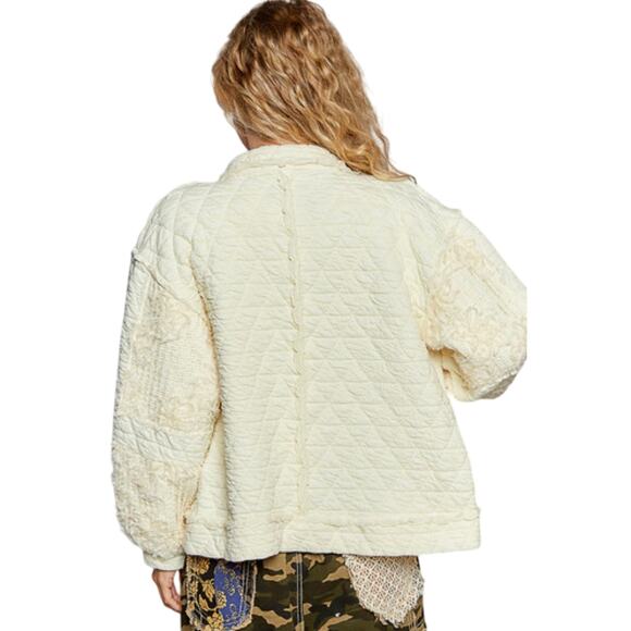 NWT POL Women’s Boho Quilted Floral Button Front Cream Jacket - Picture 3 of 3